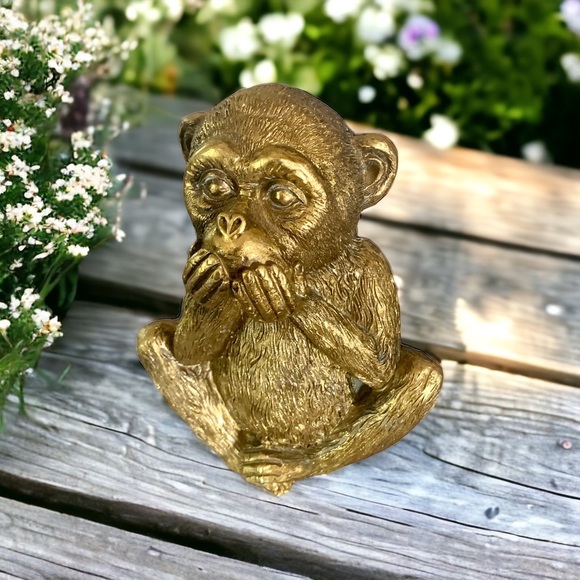 🚩SOLD🚩 Speak No Evil - Golden Tone Resin Monkey 5.5” Tall - Picture 2 of 8